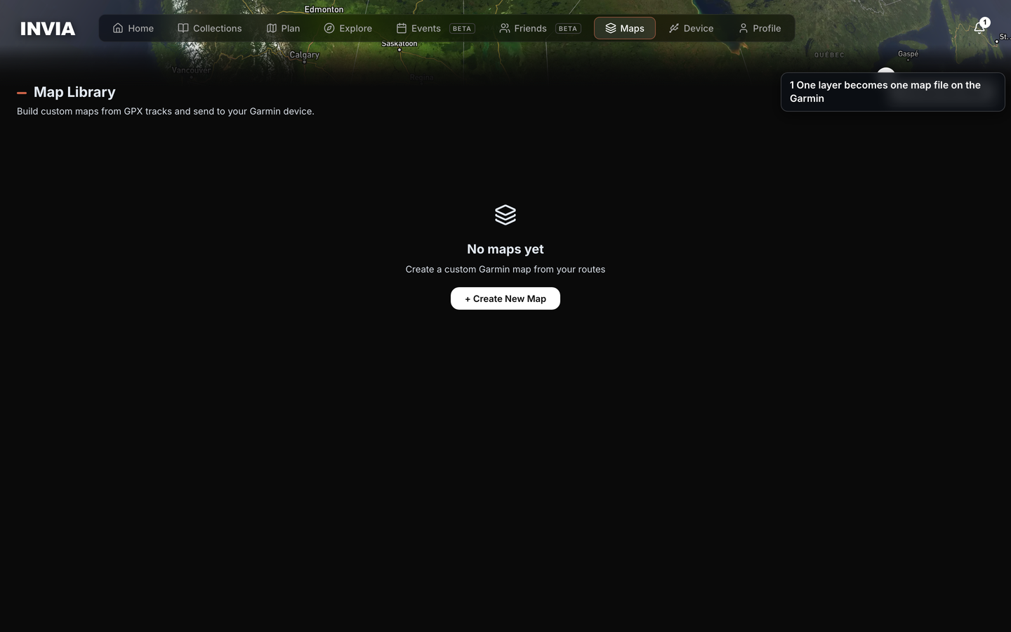 The Map Library, with the create button marked.
